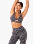 Grey Leopard Printing Women Sports Bra